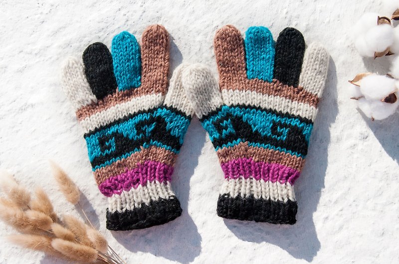 Hand-woven wool knitted gloves/knitted pure wool warm gloves/full-toed gloves-Moroccan national color - Gloves & Mittens - Wool Multicolor