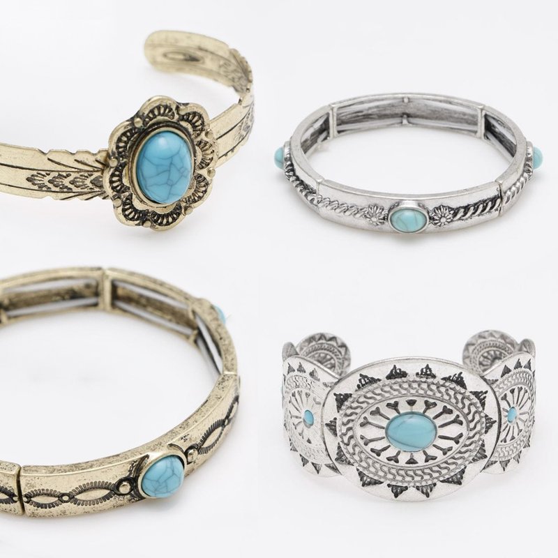 [Popular Pre-order] Bohemian Turquoise Good Luck Bracelet (5 styles, 2 colors) 4COZ4202~06 - สร้อยข้อมือ - วัสดุอื่นๆ 