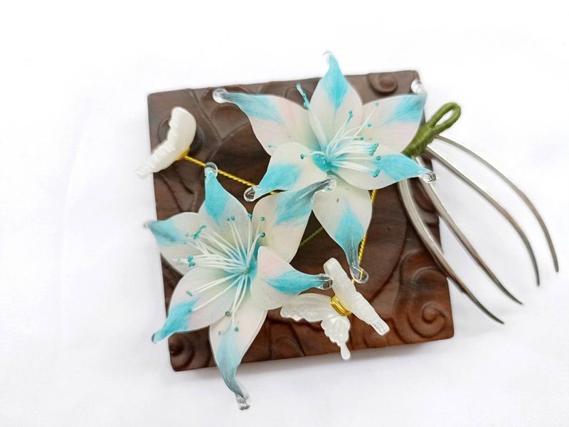 Blue Lily Shrink Plastic Flower Hairpin Handmade Head Accessories - Other - Other Materials Blue