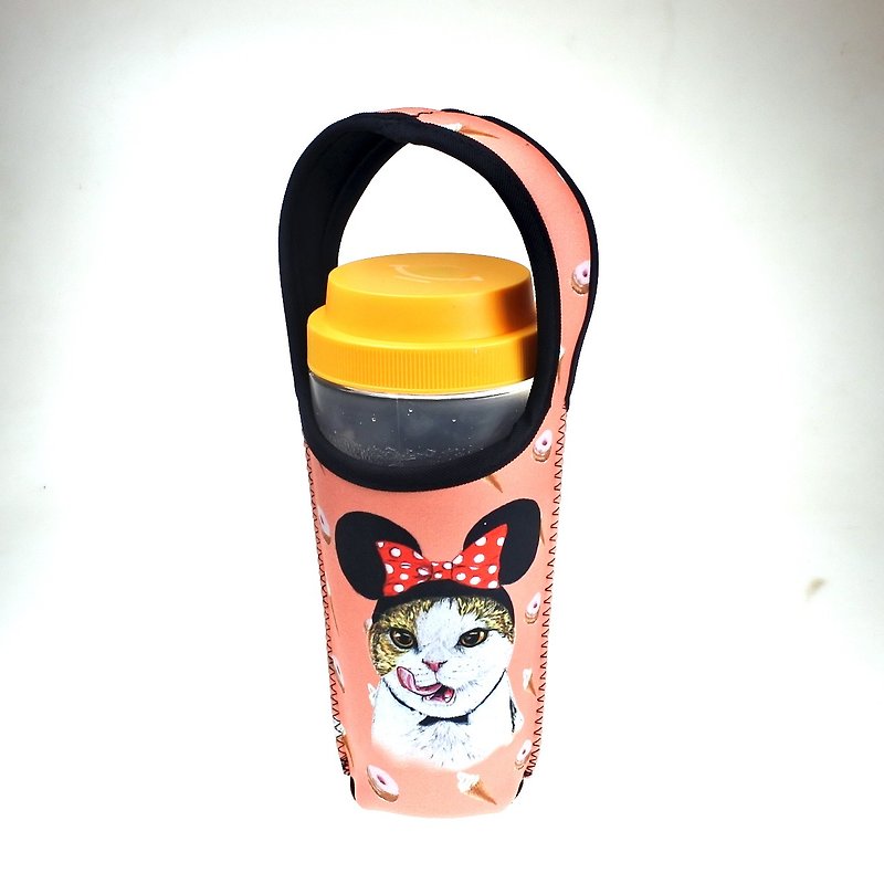 三貓小舖貓咪圖案環保飲料提袋 吃貨米妮貓 - 飲料提袋/杯袋/杯套 - 聚酯纖維 