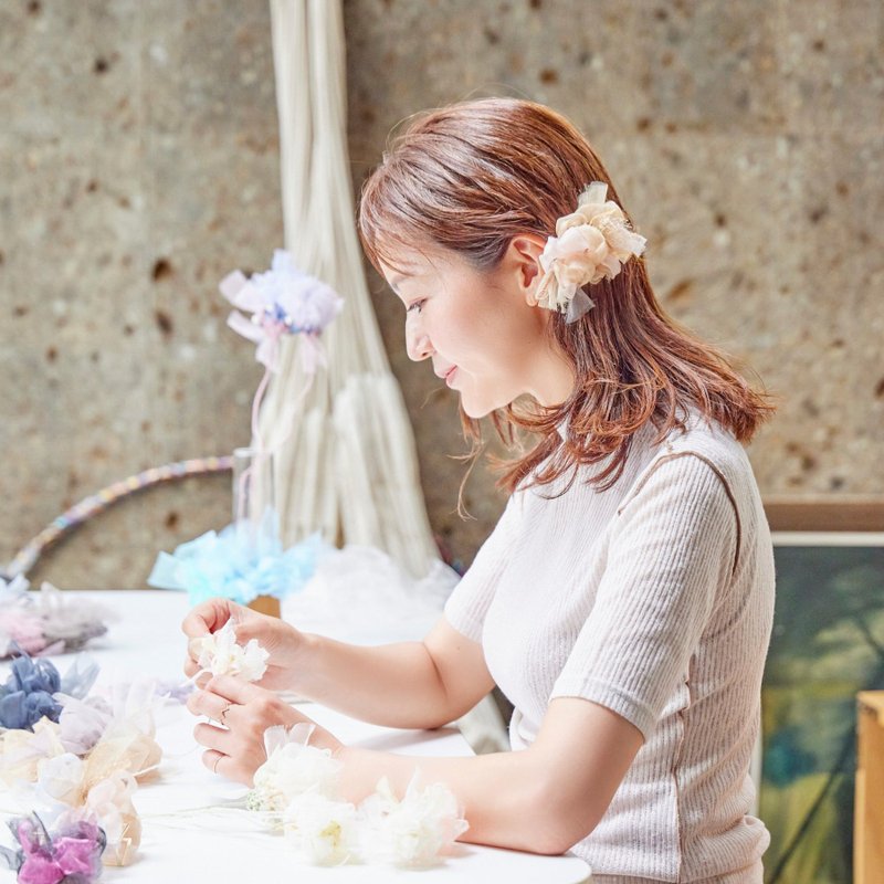 mini | party | シャンパン | 咲き編みバレッタ/ヘアクリップ - 髮夾/髮圈 - 聚酯纖維 金色