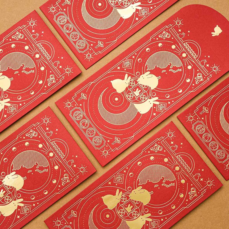 Onor money rabbit brocade texture bronzing Year of the Rabbit red envelope bag-6 pack - ถุงอั่งเปา/ตุ้ยเลี้ยง - กระดาษ สีแดง