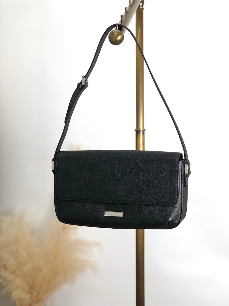 【 日本直送　名牌中古包 】BURBERRY バーバリー ショルダーバッグ ブラック ロゴ レザー ワンショルダーバッグ vintage オールド h5ye77 - 側背包/斜背包 - 真皮 黑色
