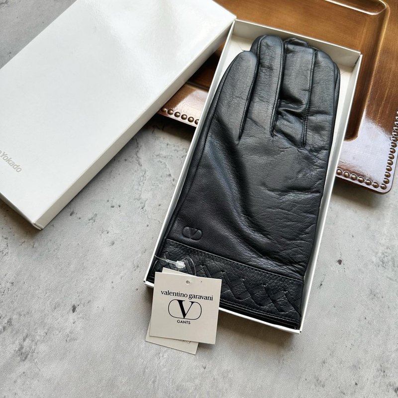中古名牌 Valentino Garavani 黑色 牛皮 潑水 手套 保暖手套 - 手套 - 真皮 黑色