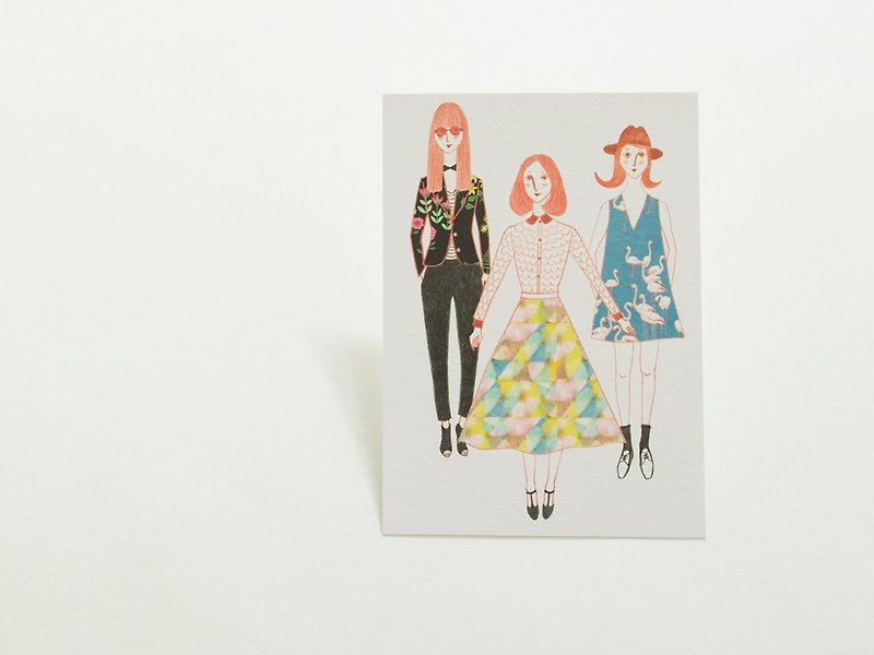 post card (blue dress 3 girls) - การ์ด/โปสการ์ด - กระดาษ หลากหลายสี