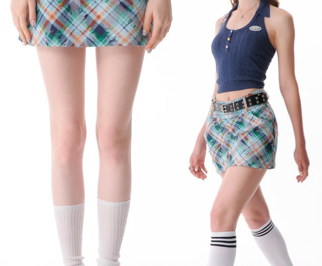 ziziFei 夏新アメリカンレトロボロボロのグリーンチェック柄 A