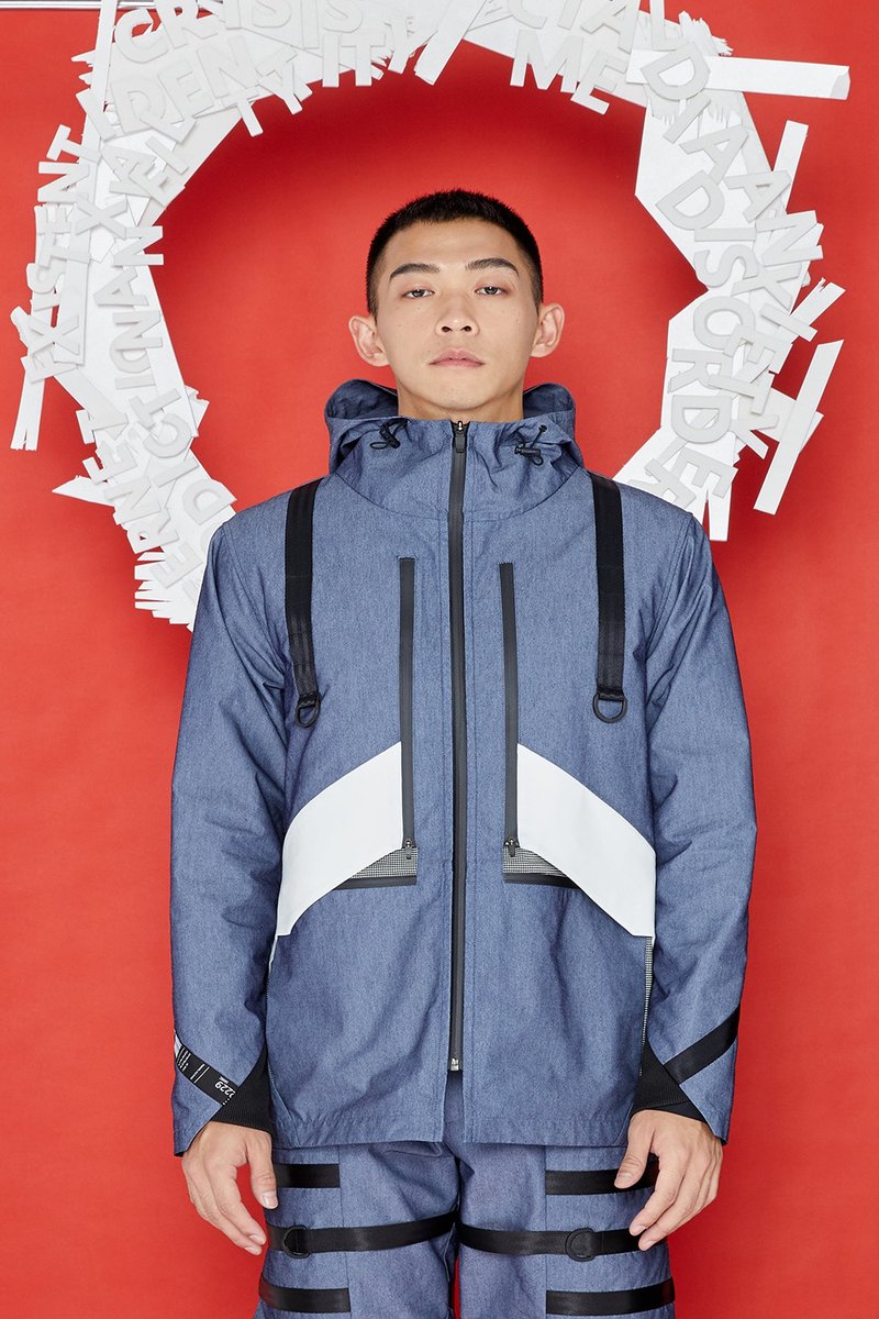 隱藏多口袋連帽外套 (淺藍) - 男夾克/外套 - 棉．麻 藍色