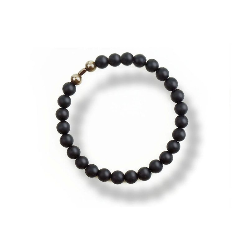 Op.08 Vintage Natural Stone Bracelet Ancient Handmade Old Frosted Black Onyx - สร้อยข้อมือ - เครื่องประดับพลอย สีดำ