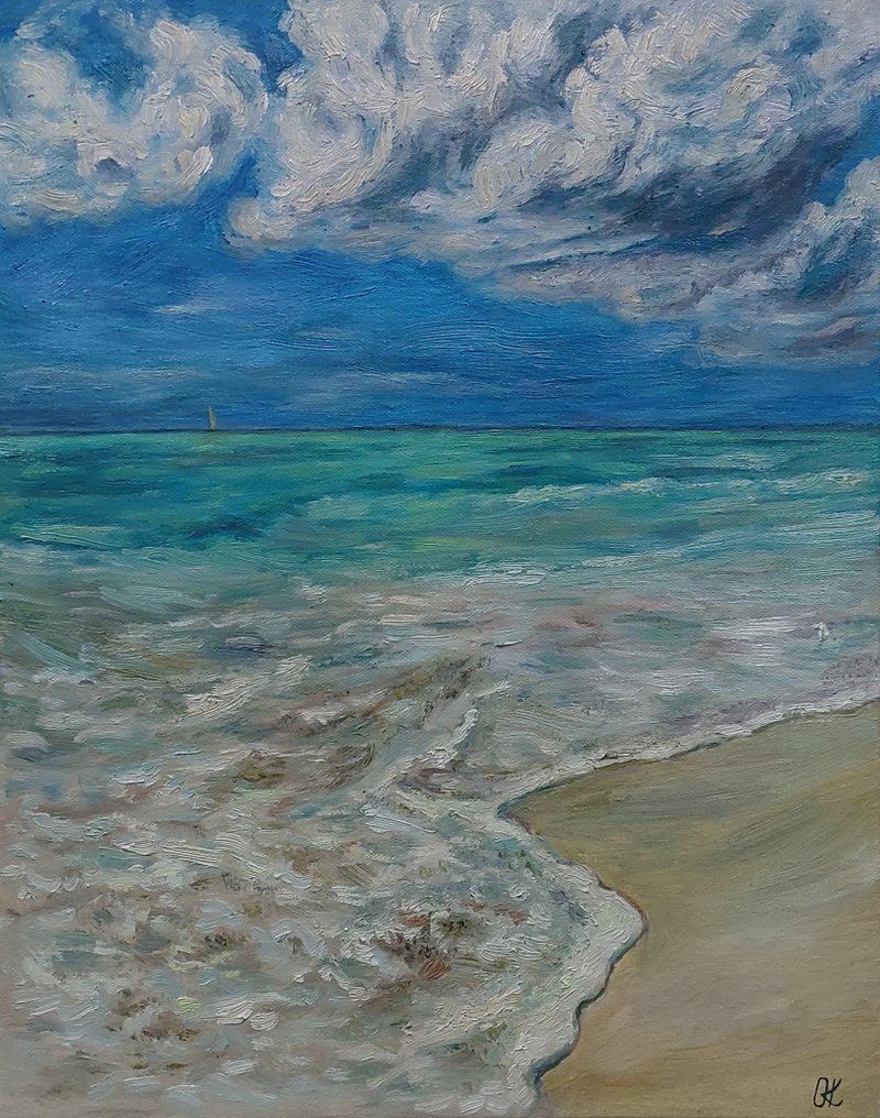 海景原創布面油畫 - 壁貼/牆壁裝飾 - 其他材質 
