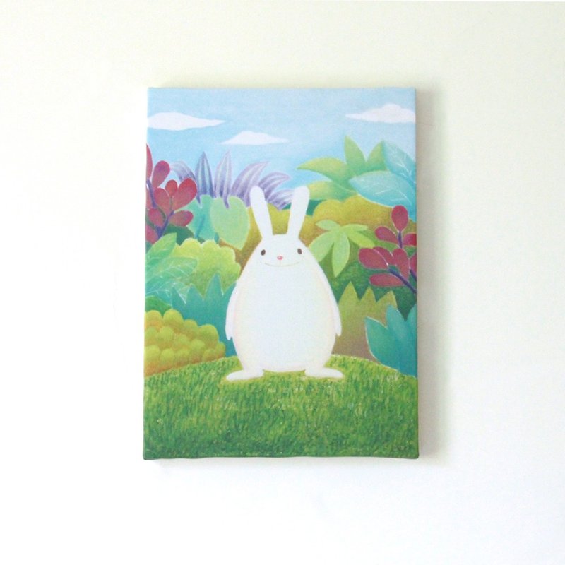 Smiling rabbit frameless painting with art clay - โปสเตอร์ - ผ้าฝ้าย/ผ้าลินิน 