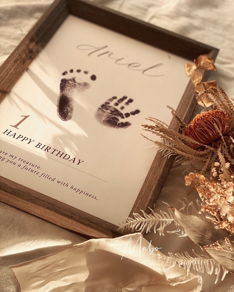 Customized name, date, month, baby hand, foot, and footprint photo frame - Other - Other Materials Brown