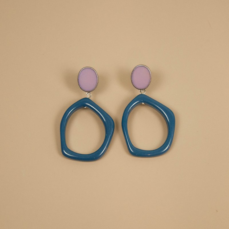 Gray Purple and Blue Square Earrings - ต่างหู - อะคริลิค สีน้ำเงิน