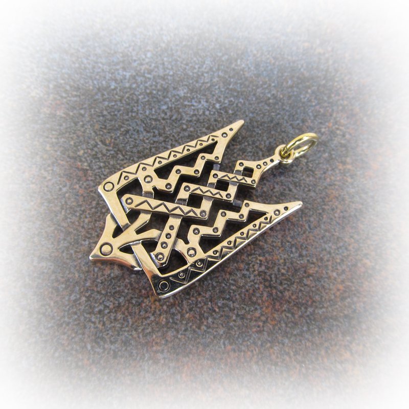 Ukraine brass trident pendant,Vintage Brass trident,Die Struck Brass trident - 吊飾/掛飾 - 銅/黃銅 金色