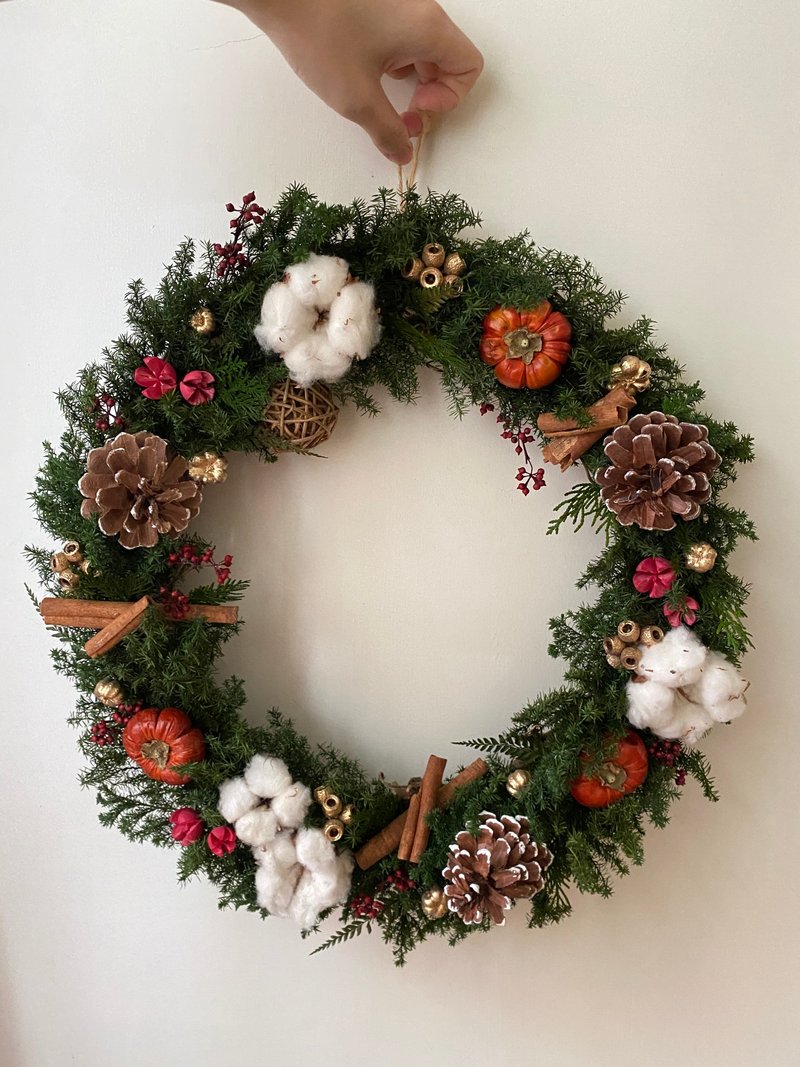 35公分聖誕圈.永生聖誕圈.聖誕花圈.聖誕禮物.花圈.永生松 - 乾燥花/永生花 - 植物．花 多色
