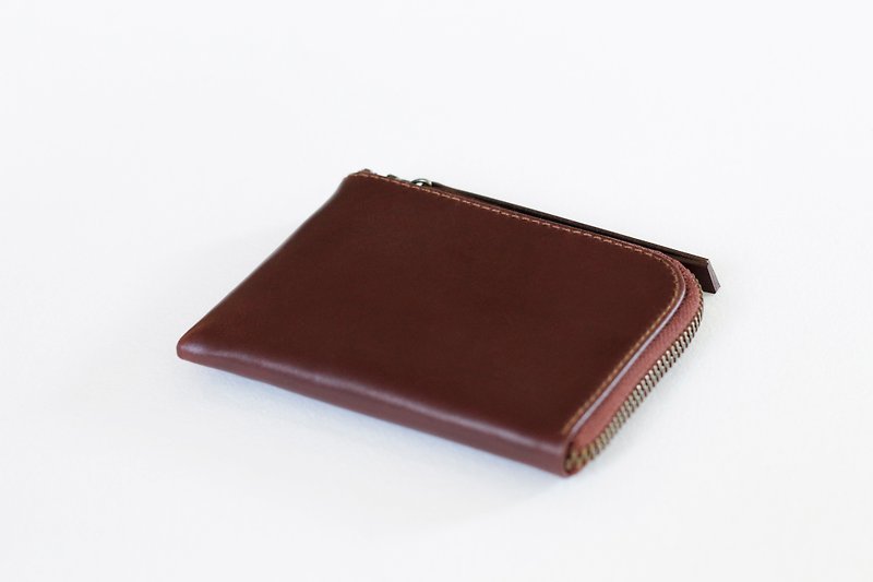 Reddish brown leather L-shaped inner zipper coin purse - กระเป๋าใส่เหรียญ - หนังแท้ 
