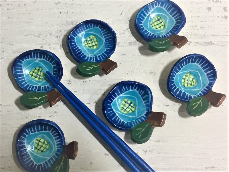 藍色風槿印象_陶器筷架 - 筷子/筷架 - 陶 藍色