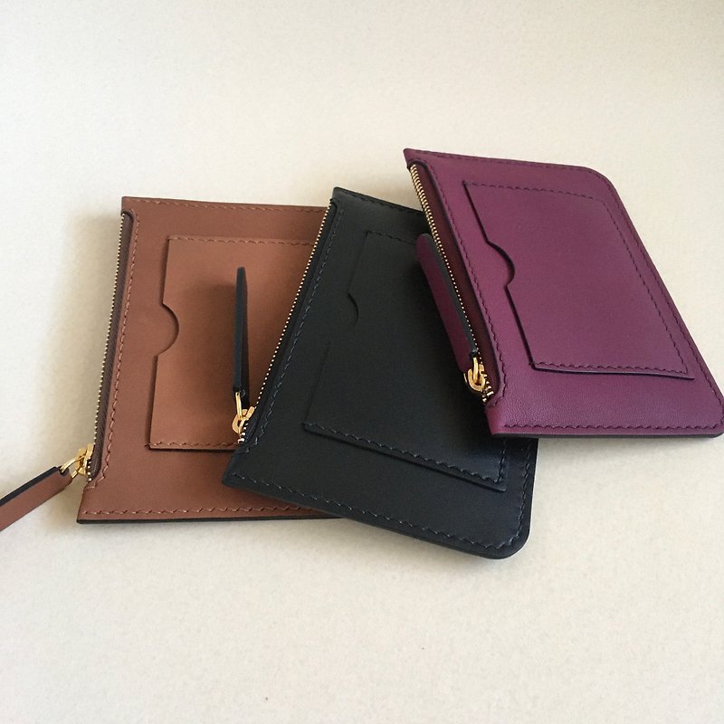 Mini Flat Leather Zip Wallet - กระเป๋าสตางค์ - หนังแท้ หลากหลายสี