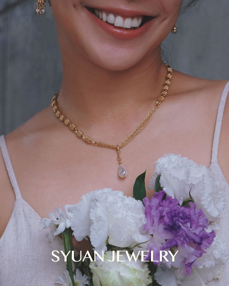 SYUAN JEWELRY | Cherish— 18K plated handmade chain Swarovski necklace - Necklaces - Other Metals 