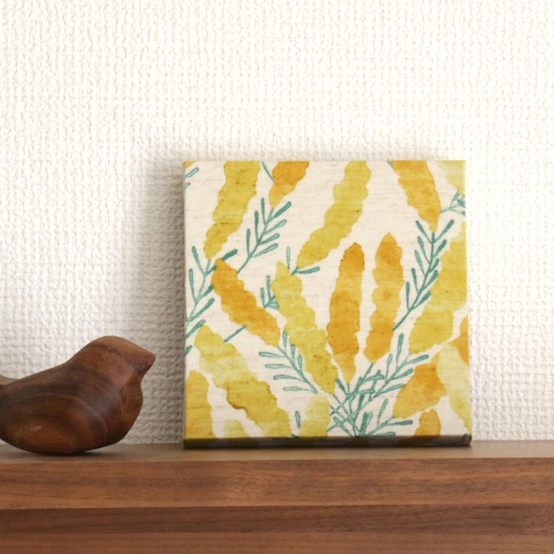 12x12cm Fabric Panel [Watercolor Mimosa] - ตกแต่งผนัง - ผ้าฝ้าย/ผ้าลินิน สีเหลือง