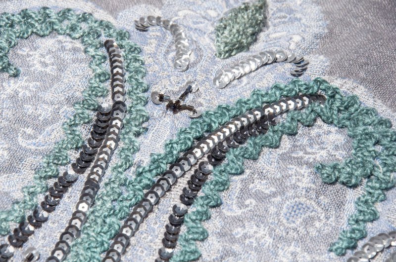 喀什米爾Cashmere/水煮羊毛披肩/針織圍巾/刺繡圍巾/羊絨披巾-花 - 圍巾/披肩 - 羊毛 多色