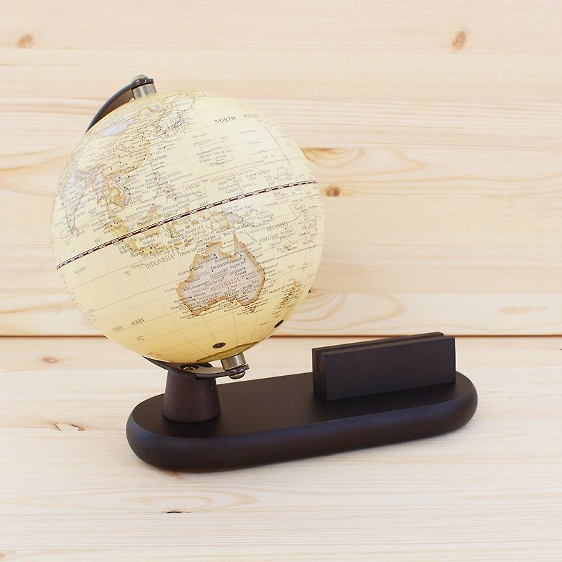 SkyGlobe 6-inch Antique Metal Arm Wooden Business Card Holder Globe (English Version) - ของวางตกแต่ง - พลาสติก สีกากี
