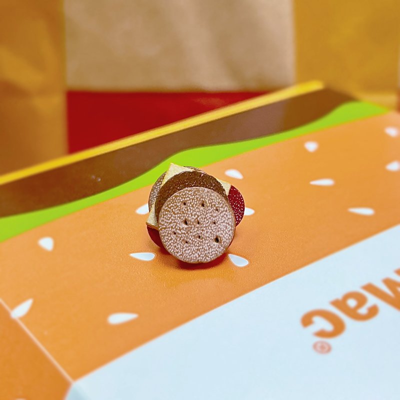 【Hypoallergenic Leather Earrings】Cheese Beef Burger - Earrings & Clip-ons - Genuine Leather Multicolor