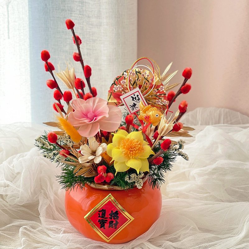 [Pre-order] T19 Good Persimmon New Year Small Table Flower/Spring Festival Decoration New Year Style Table Flower - ช่อดอกไม้แห้ง - พืช/ดอกไม้ สีส้ม