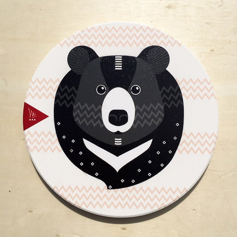[Forest animal series] Q version black bear ceramic water coaster - ที่รองแก้ว - ดินเผา ขาว