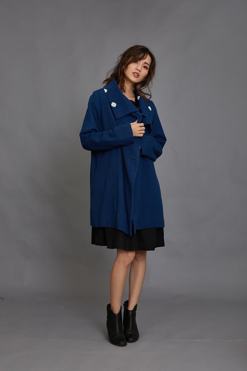 Lapel collar coat-fair trade - เสื้อแจ็คเก็ต - ผ้าฝ้าย/ผ้าลินิน สีน้ำเงิน