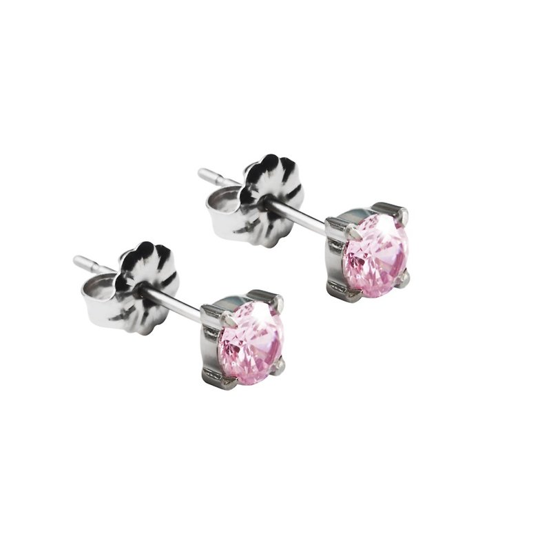 Titanium Earrings-Purity Zircon-Pink - Earrings & Clip-ons - Other Metals Pink