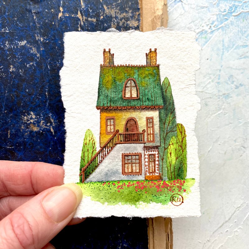 Collectible miniature art Original watercolor on handmade paper ACEO card - Posters - Paper Multicolor