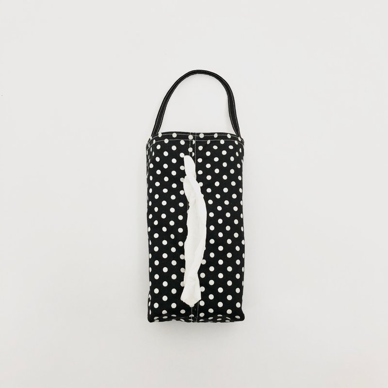 Hanging tissue paper cover, black background, white dots - กล่องทิชชู่ - ผ้าฝ้าย/ผ้าลินิน สีดำ