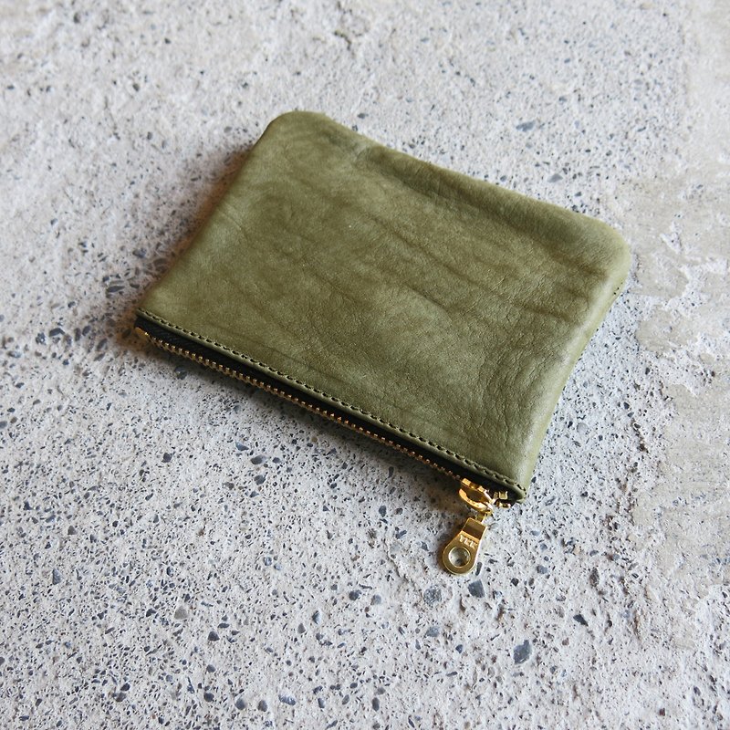 Thin-leather ticket card holder-tea green vegetable tanned cowhide change and cards are all packed in [LBT Pro] - กระเป๋าใส่เหรียญ - หนังแท้ สีเขียว