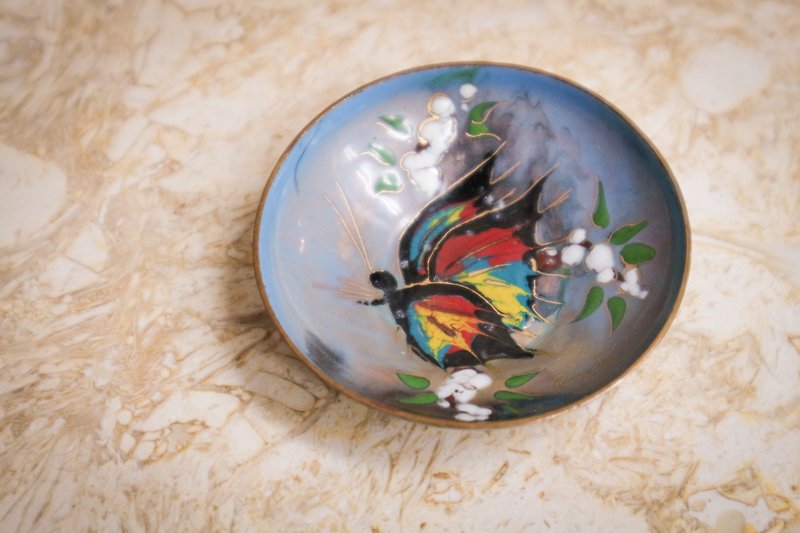 アンティーク小物/手描きの蝶の漆の磁器の小さな料理 - 小皿 - その他の素材 ブルー