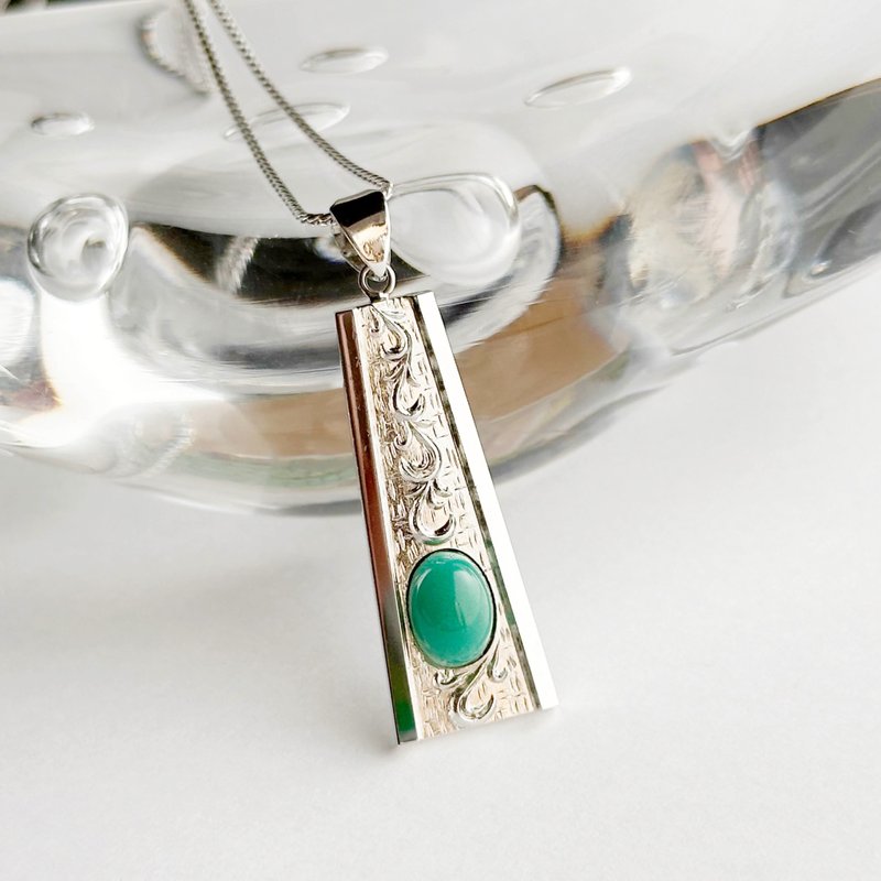 末広【翡翠 Jade】七宝焼ペンダント 純銀張七宝 - 項鍊 - 玻璃 綠色