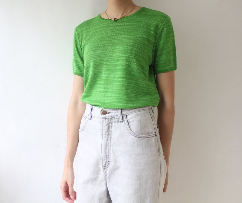 FOAK vintage/reserved/YSL bright grass green knitted short-sleeved top - Women's Tops - Other Materials 