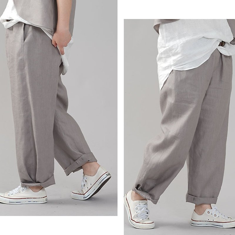 wafu - 純亞麻褲子 Midweight Linen Ball Pants / Ash Pearl b013g-asp2 - กางเกงขายาว - ลินิน สีเทา