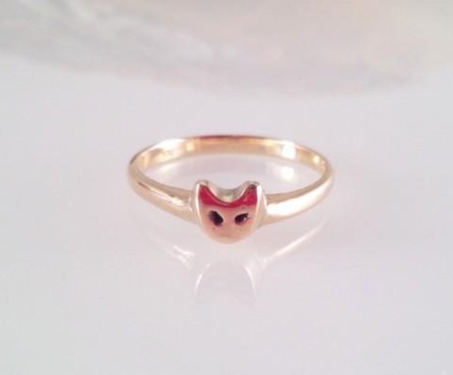 Cat face k10 gold ring - Shop saesumikoru General Rings - Pinkoi