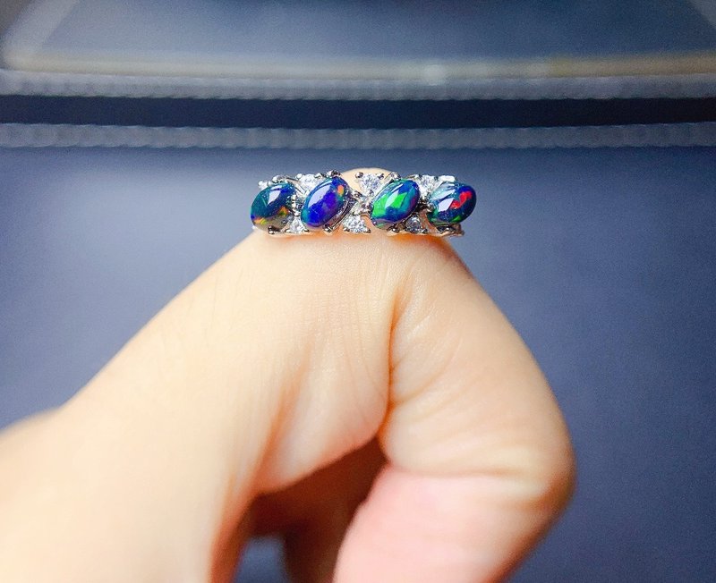Black Opal Ring, Opal Silver Ring, Natural Opal, Genuine Opal, Opal Jewelry - 戒指 - 其他金屬 銀色