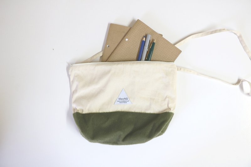 MaryWil your lucky color stitching canvas shoulder bag - green hair (shelf) - กระเป๋าแมสเซนเจอร์ - ผ้าฝ้าย/ผ้าลินิน สีเขียว
