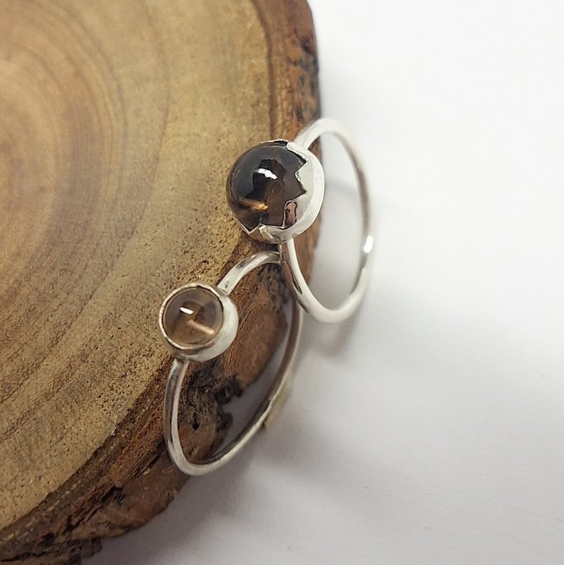 時晴金工  | 暮春的含蓄花朵 | 茶晶銀戒 - 戒指 - 純銀 銀色