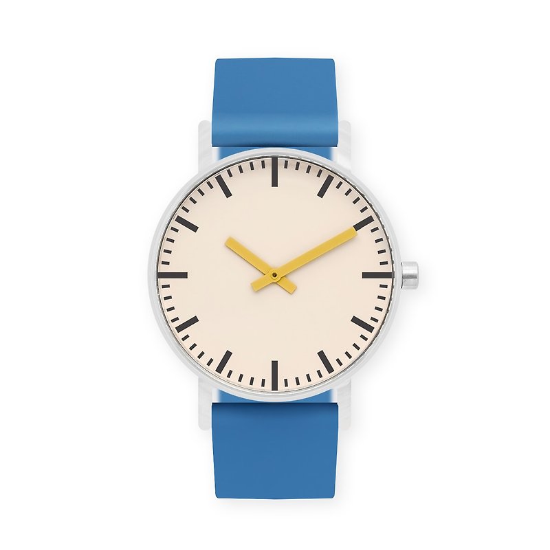 BIJOUONE彼樹灣 B50系列 黃色指針 藍色系硅膠表帶 靜音防水手錶 - 男錶/中性錶 - 不鏽鋼 藍色