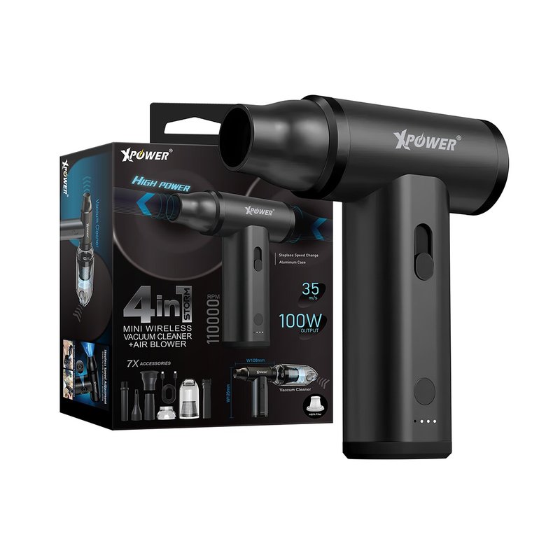 XPower STORM 4合1無線迷你充電吹風機 +吸塵機+電泵+抽真空 - 其他 - 其他金屬 黑色