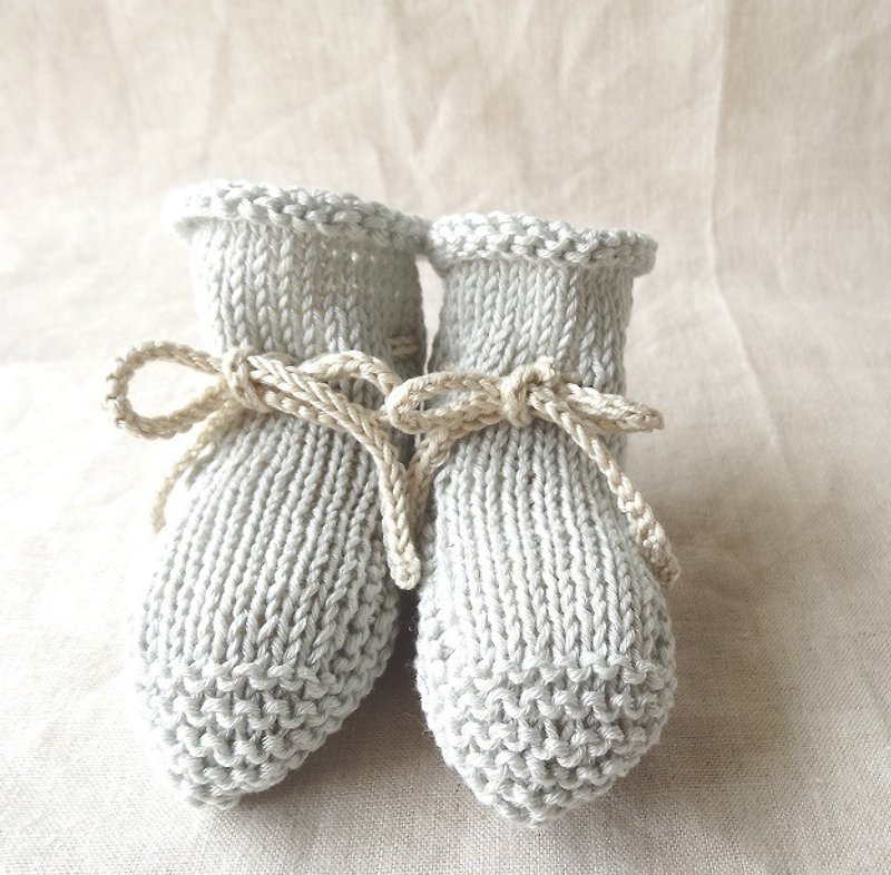 3M ～ ● Organic ● Baby booties cotton 163 - รองเท้าเด็ก - ผ้าฝ้าย/ผ้าลินิน สีเทา