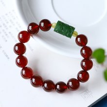 頂級玻璃體天然石榴石12MM手鏈 難得晶體這麼好的大顆粒石榴石 - 手鍊/手鐲 - 水晶