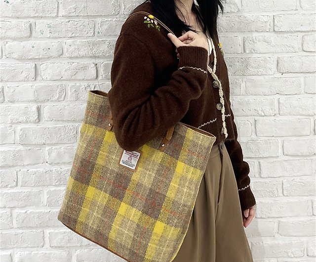 Large Capacity Fashionable Plaid Tweed Shoulder Bag, Retro Tweed
