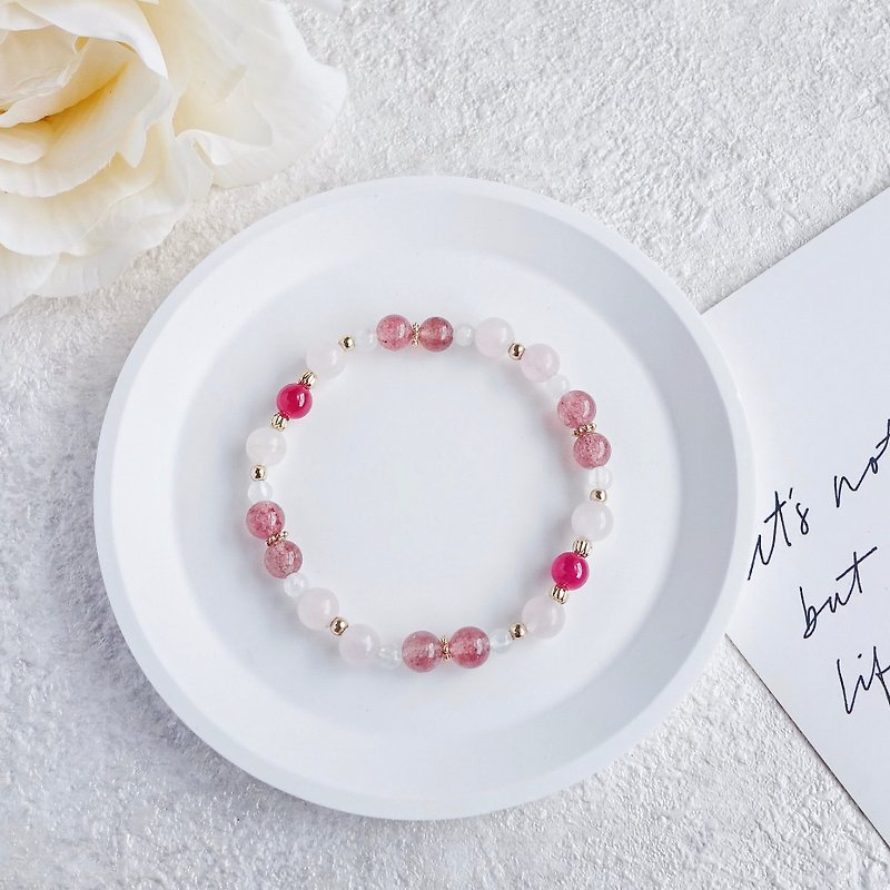 Pink Moonlight || Pink Crystal Strawberry Crystal Ruby Blue Moonlight Crystal Bracelet - สร้อยข้อมือ - คริสตัล ขาว
