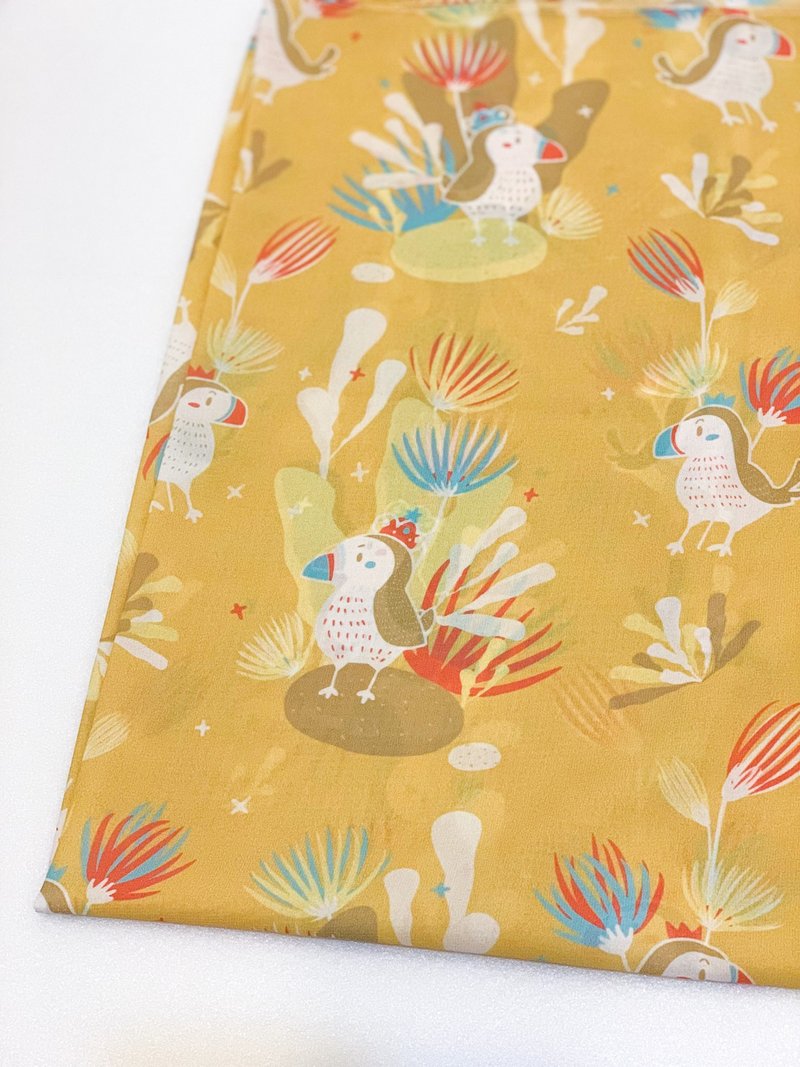 Silk scarf 87x87 Little Puffin Prince | Printed silk scarf, light chiffon scarf exchange gift - ผ้าพันคอ - เส้นใยสังเคราะห์ สีทอง