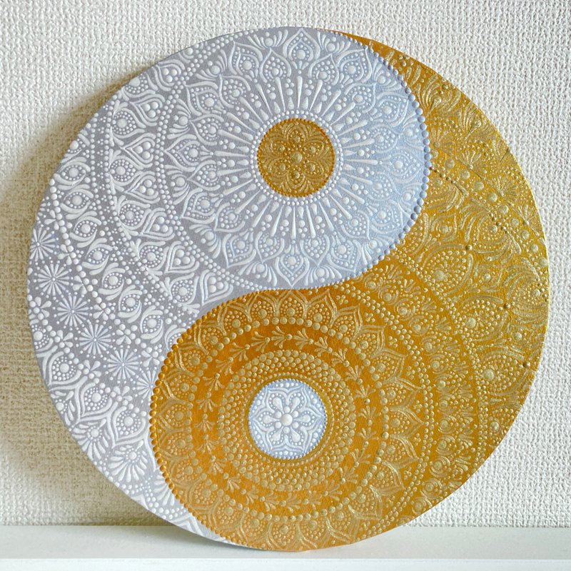 Custom-made product Yin-Yang Taiji Diagram (gold & silver) Dot Mandala 30cm - โปสเตอร์ - ผ้าฝ้าย/ผ้าลินิน สีทอง