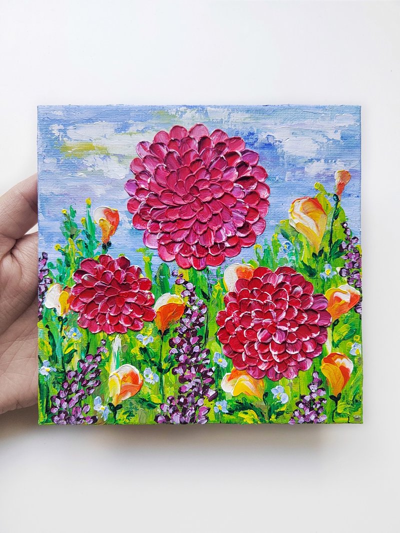 草原の花の油絵、菊の油絵、インパスト油絵 - ウォールデコ・壁紙 - その他の素材 多色